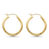 14K Yellow Gold Real 3.5mm Diamond Cut Snap Closure Hoop Earrings Hinged 1.6grams 22mm