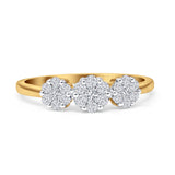 Dreifacher Blumencluster-Diamant-Ehering, 10 Karat Gold, 0,44 ct