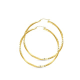 14K Yellow Gold 55mm Diamond Cut Snap Closure Hoop Earrings