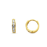 14K Gold 10mm Minimalist Round Cubic Zirconia Huggie Hoop Earrings