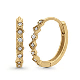 14K Gold Art Deco Round Simulated Cubic Zirconia Huggie Hoop Earrings