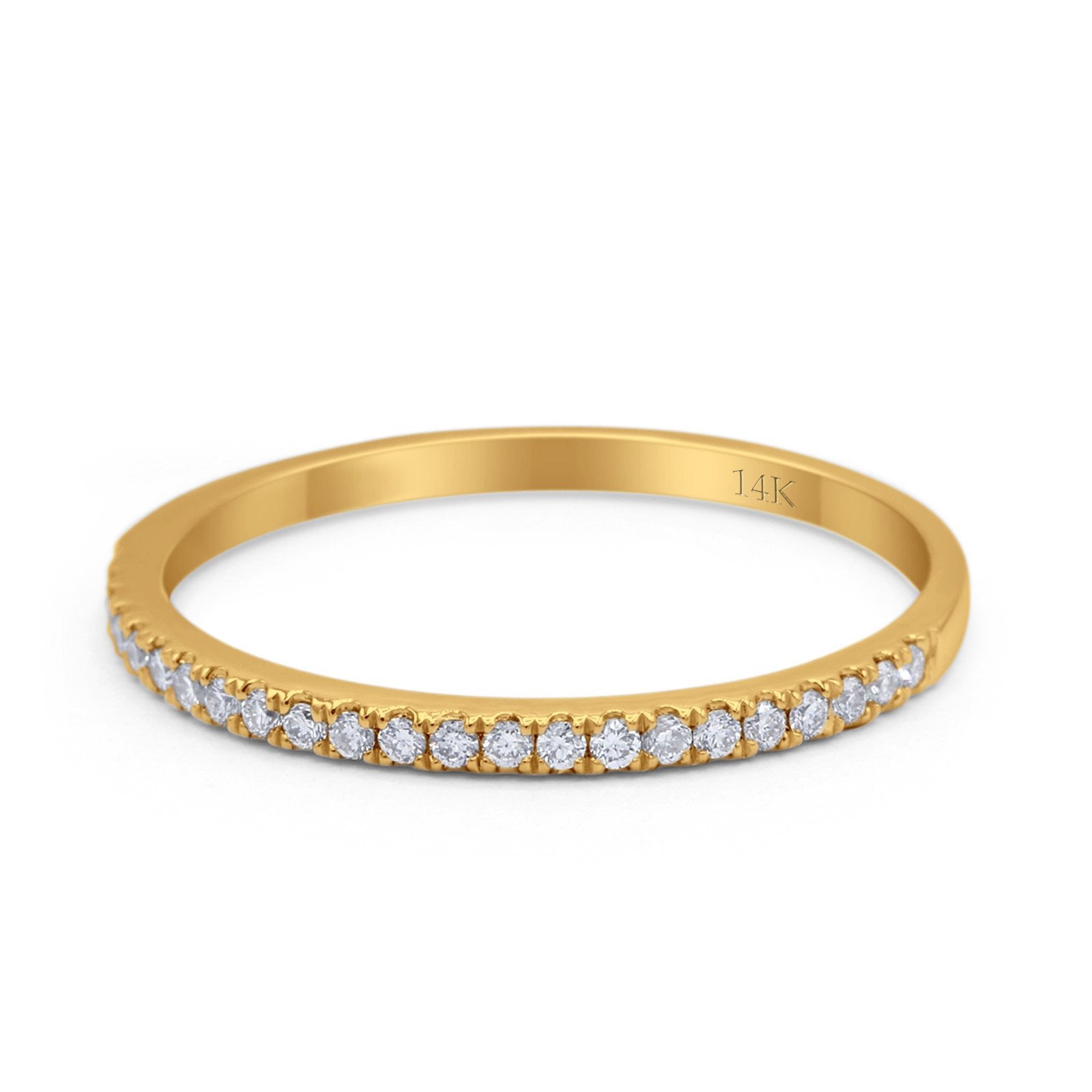 14K Gold Round Half Eternity Art Deco Wedding Band Engagement Ring Simulated CZ