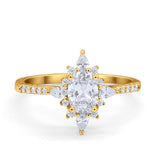 14K Gold Vintage Halo Oval Shape Simulated Cubic Zirconia Wedding Engagement Ring