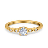 14K Gold Petite Dainty Round Shape Bridal Simulated Cubic Zirconia Wedding Engagement Ring