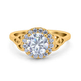 14K Gold Celtic Halo Art Deco Round Shape Simulated CZ Wedding Engagement Ring
