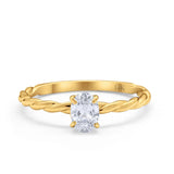 14K Gold Solitaire Twisted Oval Shape Simulated Cubic Zirconia Wedding Engagement Ring