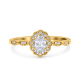 14K Gold Halo Vintage Floral Art Deco ovale Form Braut simuliert CZ Hochzeit Verlobungsring