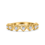 14K Gold Half Eternity Heart Round Pave Band Simulated CZ Wedding Engagement Ring