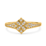 14K Gold Round Pave Simulated Cubic Zirconia Wedding Engagement Ring
