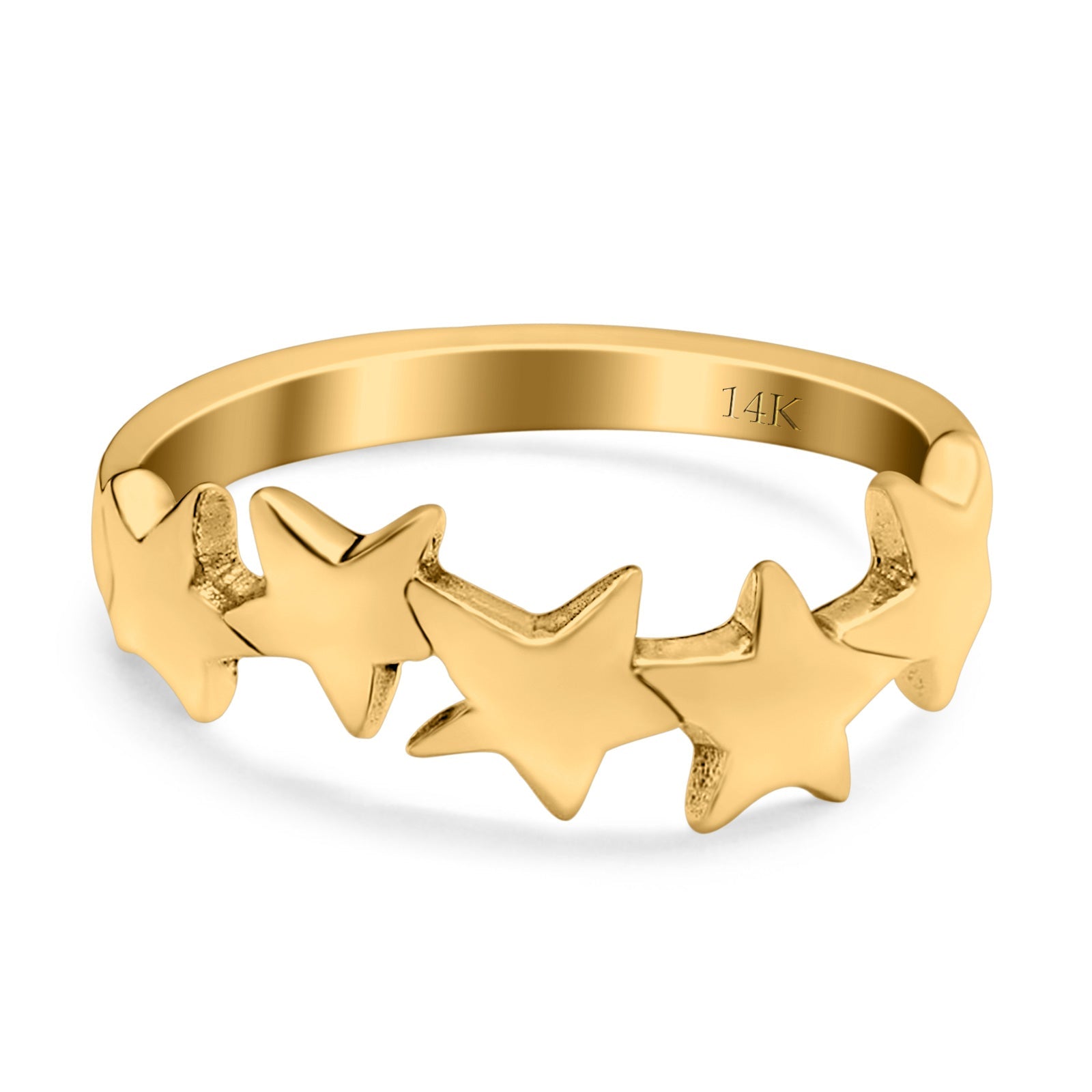 14K Gold Stars Sideways Band Solid Wedding Engagement Ring