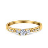 14 Karat Gold, drei Steine, runde Form, Versprechensring für Braut, künstlicher Zirkonia, Hochzeit, Verlobung