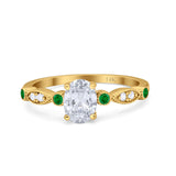 14 Karat Gold, Vintage-Stil, ovale Form, Braut-Ehering, grüner Smaragd, künstlicher Zirkonia, Verlobungsring