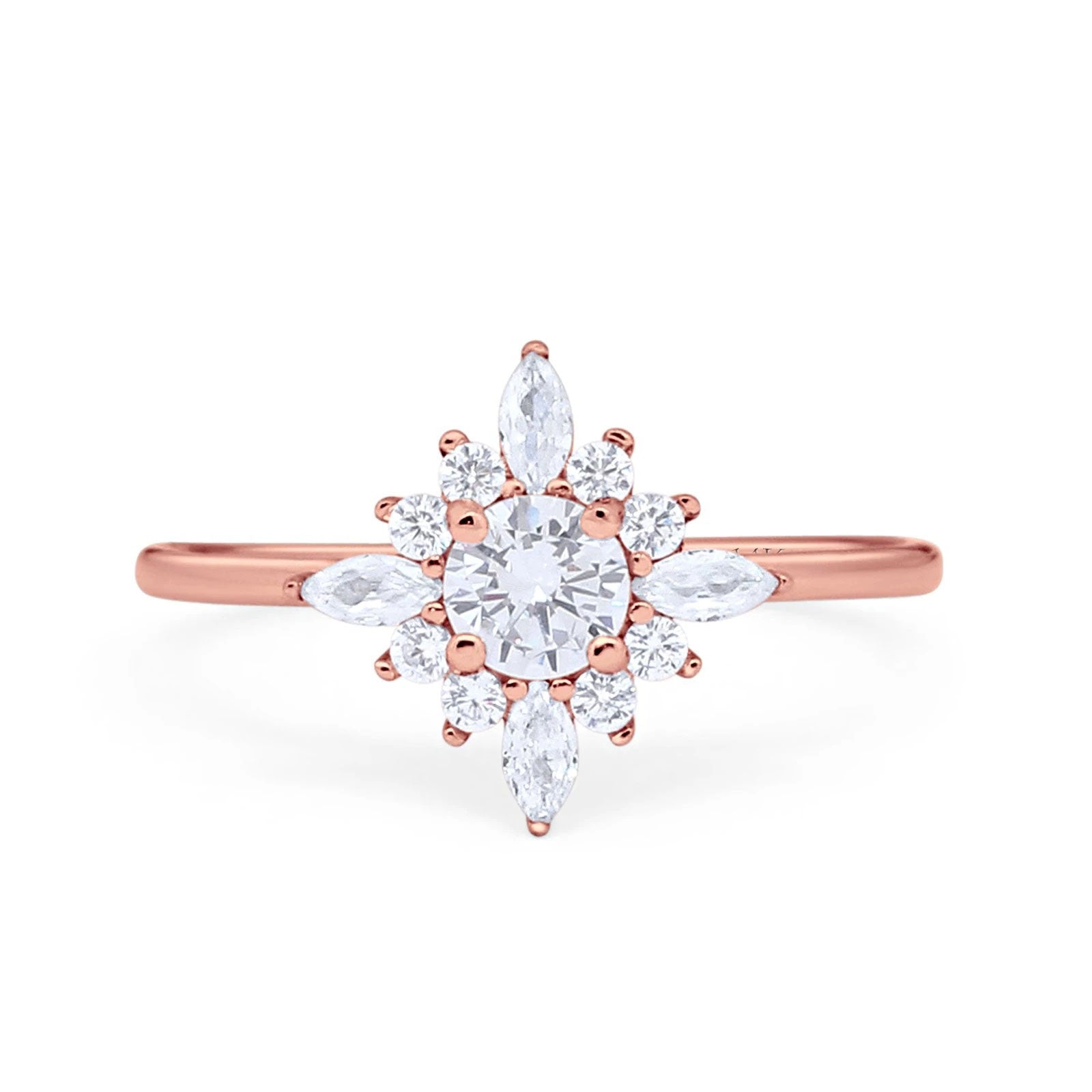 14K Gold Cluster Round Shape Bridal Simulated Cubic Zirconia Wedding Engagement Ring