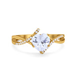 14K Gold Heart Shape Twisted Shank Promise Simulated Cubic Zirconia Wedding Engagement Ring