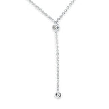 14K Gold 0.06ct Round Diamond Drop Lariat Pendant Necklace 18" Long