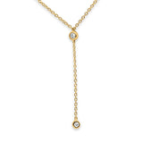 Halskette mit Tropfen-Lariat-Anhänger aus 14-karätigem Gold, 0,06 ct, runder Diamant, 45,7 cm lang