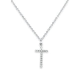 14K Gold 0.07ct Round Diamond Cross Pendant Necklace 18" Long