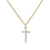 14K Gold 0.07ct Round Diamond Cross Pendant Necklace 18" Long