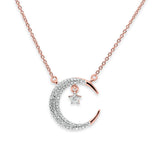 14K Gold 0.16ct Round Diamond Crescent Moon Pendant Necklace 18"