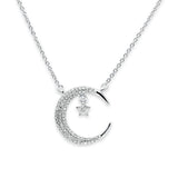 14K Gold 0.16ct Round Diamond Crescent Moon Pendant Necklace 18"