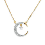 14K Gold 0.16ct Round Diamond Crescent Moon Pendant Necklace 18"