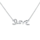 14K Gold 0.06ct Diamond Heart Love Script Pendant Necklace 16"+2" Ext