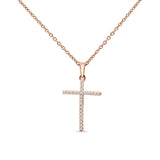 14K Gold 0.05ct Diamond Cross Pendant Chain Necklace 18" Long