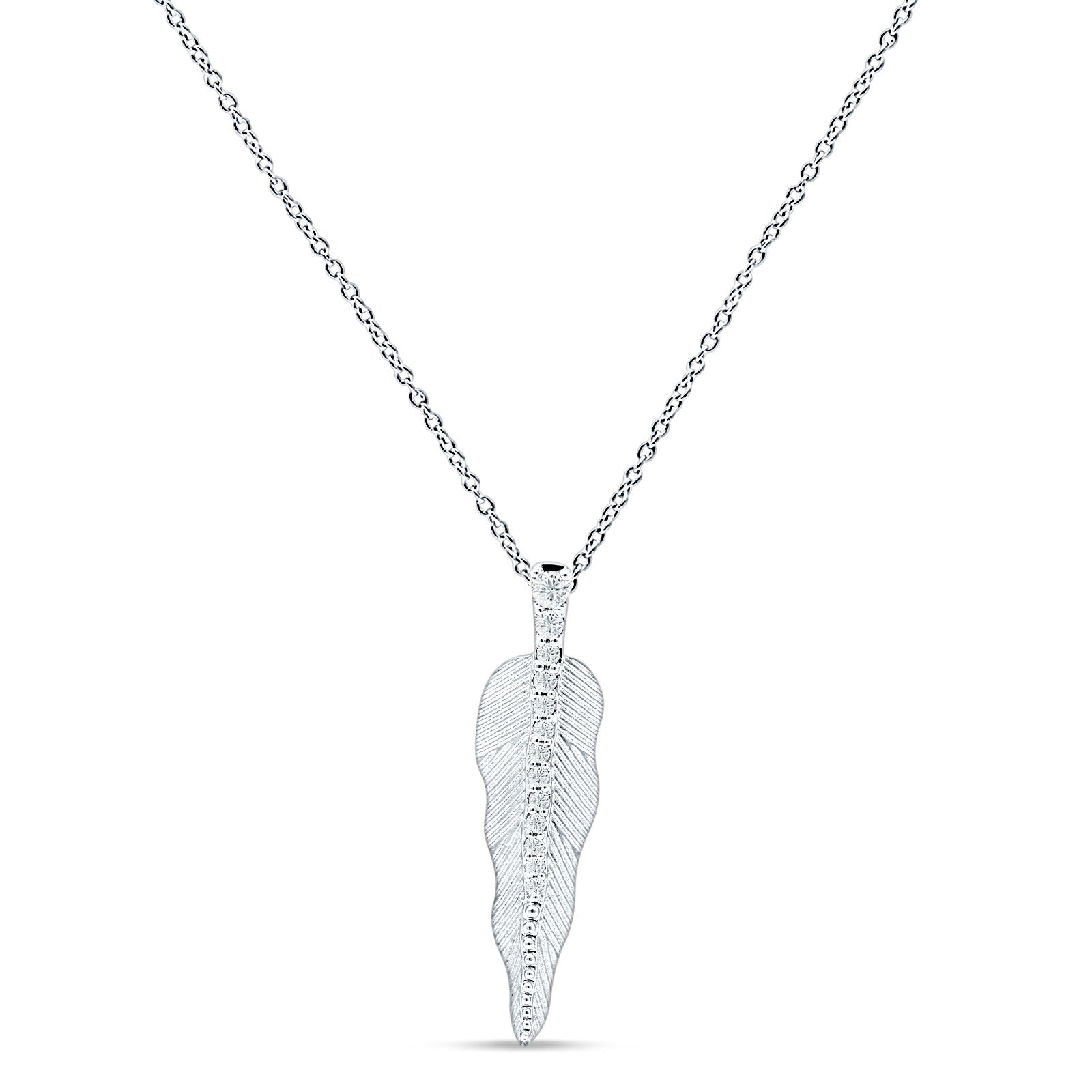 Diamond Pendant Leaf Necklace 14K Gold 0.13ct