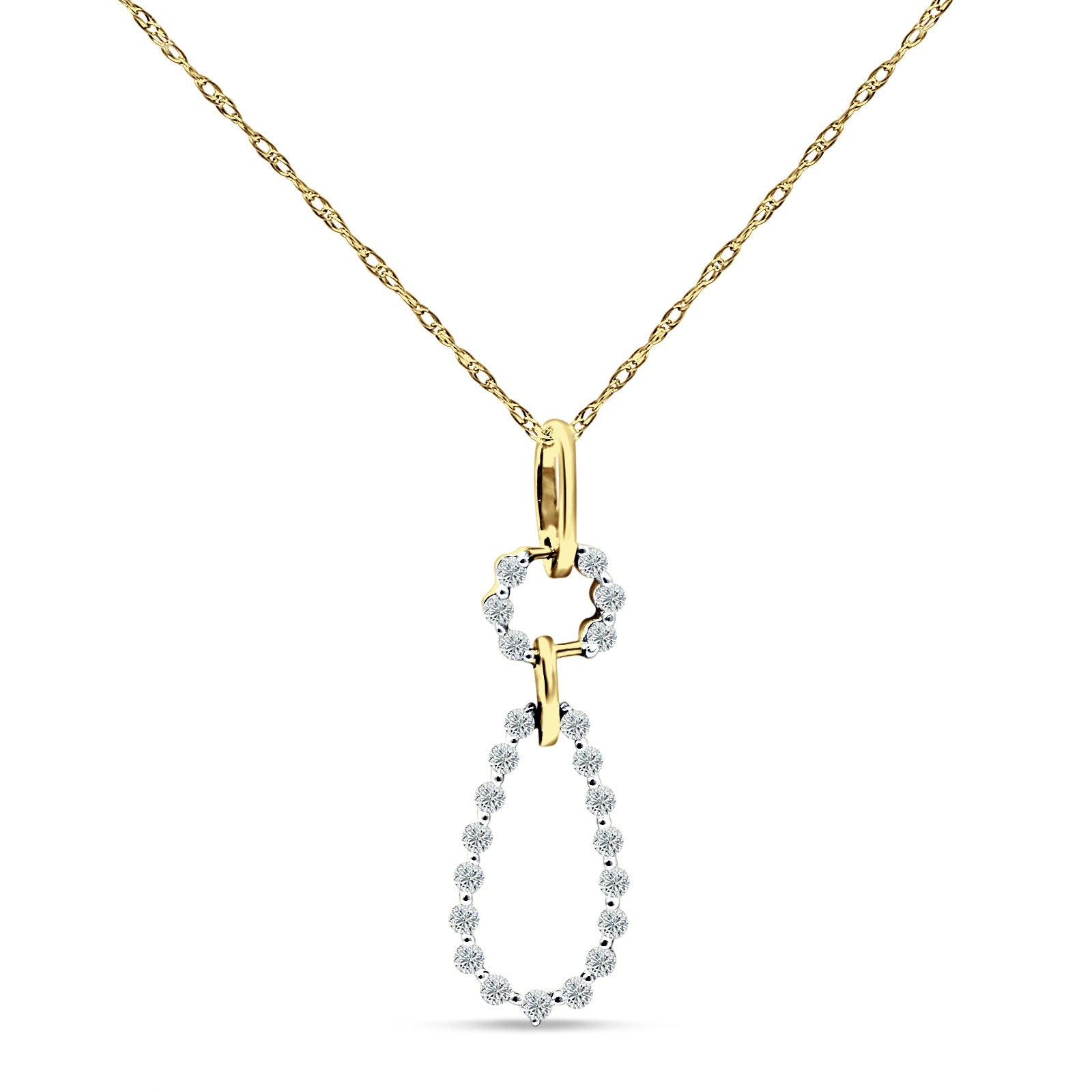14K Gold 0.19ct Dangling Diamond Teardrop Pendant Necklace 18" Long