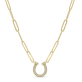 Diamant-Hufeisen-Halskette, Büroklammern-Kette, 14-karätiges Gold, 0,13 ct