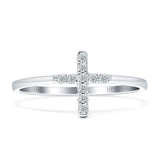 Diamond Cross Stacking Religious Ring Solid 14K Gold 0.10ct