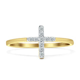 Diamant-Kreuz-Stack-Religiöser Ring aus massivem 14-karätigem Gold mit 0,10 ct