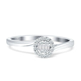 Halo Round And Baguette Diamond Wedding Ring 14K Gold 0.12ct