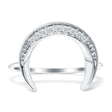 Diamond Crescent Moon Ring Round Statement 14K Gold 0.07ct