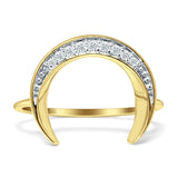 Diamond Crescent Moon Ring Round Statement 14K Gold 0.07ct