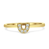 Diamond Horseshoe Ring U Shaped Statement 14K Gold 0.07ct