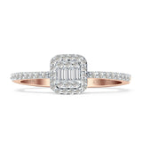 Halo Diamond Baguette Ring Round 14K Gold 0.25ct