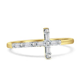 Diamond Cross Ring Round And Baguette Statement 14K Gold 0.13ct