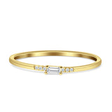Minimalist Diamond Baguette Ring Stackable 14K Gold 0.06ct