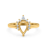 14 K Gold, 0,17 ct, tropfenförmiger Art-Deco-Birne, 9 mm x 6 mm, G SI, halbgefasster Diamant-Verlobungs-Ehering