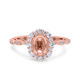 14K Gold 0.43ct Vintage Art Deco Halo Oval 7mmx5mm G SI Semi Mount Diamond Engagement Wedding Ring