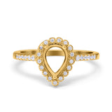 14K Gold 0.17ct Teardrop Pear Halo 8mmx6mm G SI Semi Mount Diamond Engagement Wedding Ring