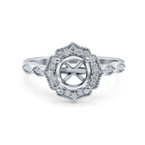 14K Gold 0.14ct Art Deco Round 7mm G SI Semi Mount Diamond Engagement Wedding Ring