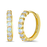 14K Yellow Gold Round CZ Endless Continues Hoop Huggie Earrings Best Birthday Gift for Her