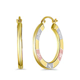 14K Tri Color Gold DC Hoop Earrings, Best Anniversary Birthday Gift for Her