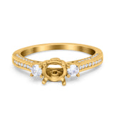 14K Gold 0.53ct Round Three Stone Vintage 6mm G SI Semi Mount Diamond Engagement Wedding Ring