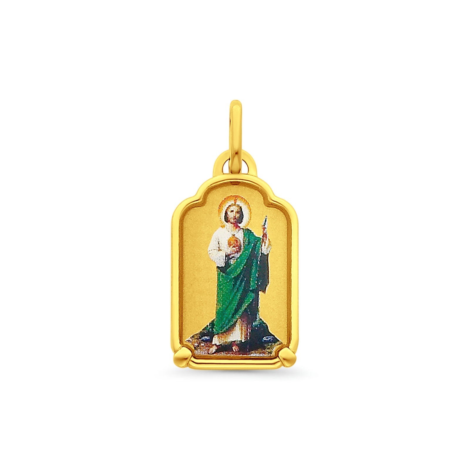 14K Yellow Gold St. Jude Enamel Picture Religious Pendant 21mmX15mm 1.0 grams