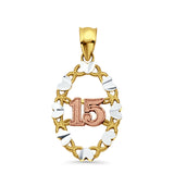 14K Tri Color Gold 15 Years Pendant 26mmX14mm 1.2 grams
