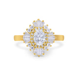14K Gold Vintage Oval Shape Halo Simulated Cubic Zirconia Bridal Wedding Engagement Ring