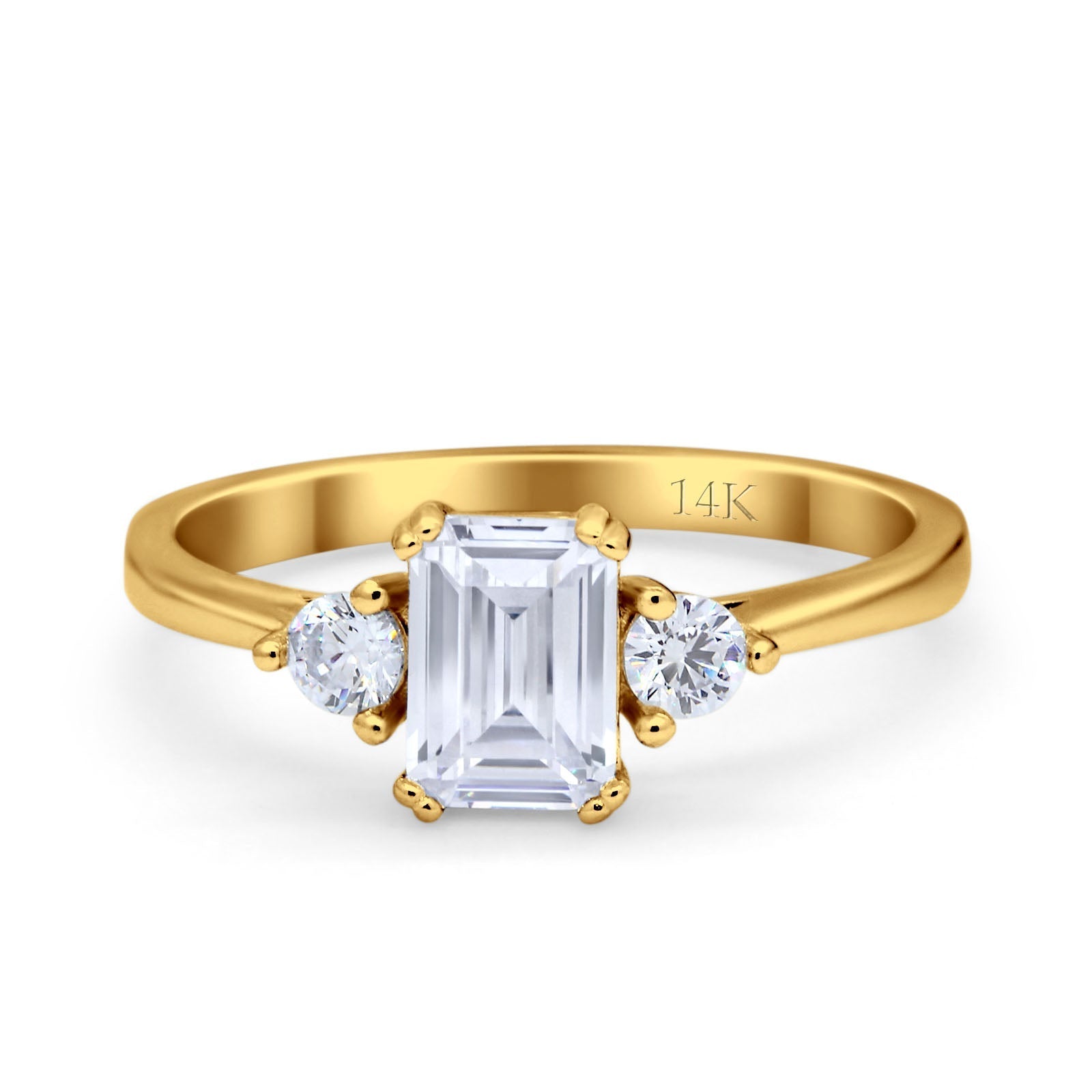 14K Gold Emerald Cut Shape Simulated Cubic Zirconia Wedding Engagement Ring